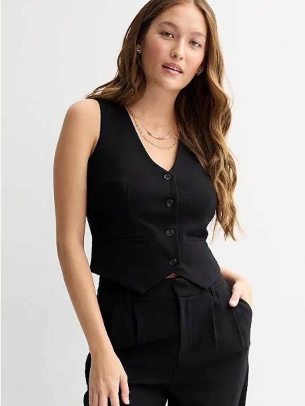 H&M Black Divided Button-Up Vest